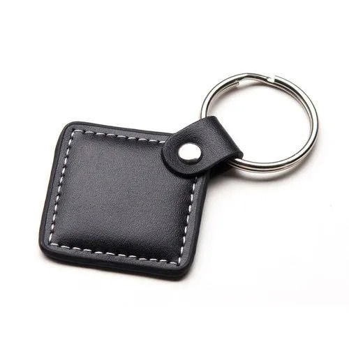 Square Shape Lightweight Plain Matte Finish Stainless Steel And Leather Key Chain