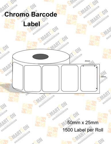 White 50Mm X 25Mm Chromo Self Adhesive Barcode Label Roll