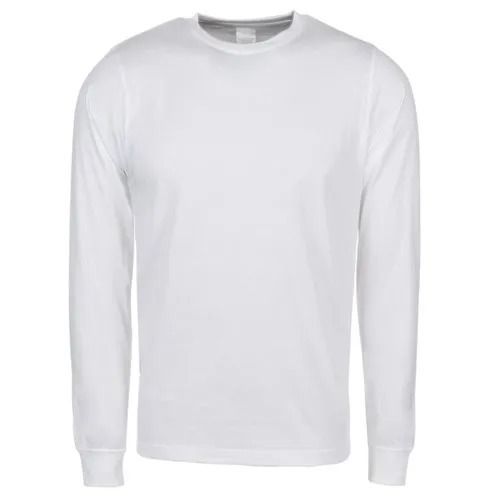 White Casual Wear Round Neck Plain Dyed Cotton Full Sleeve T Shirts For Mens 