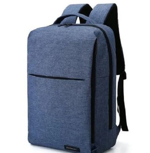 Blue Plain Zipper Closure Polyester Laptop Backpack