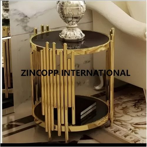 Zincopp Stainless Steel Side Table With Glass Top, Size 52 X 55 Cm