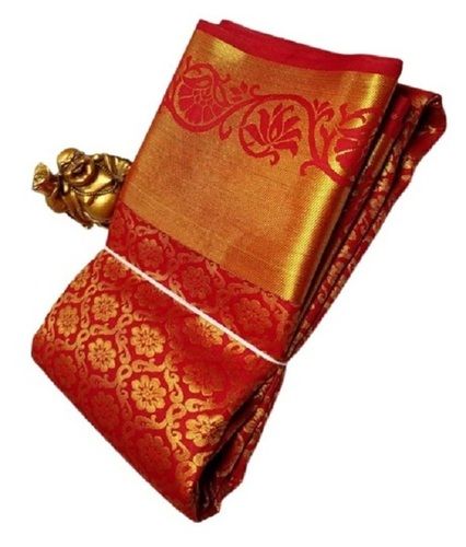 Orange Traditional Wear Comfortable Gold Zari Embriodered Cotton Silk Sarees For Ladies