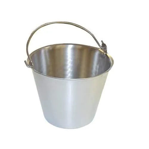 Silver 10 Litres Cylindrical Polished Stainless Steel Bucket With Handle For Dairy Use