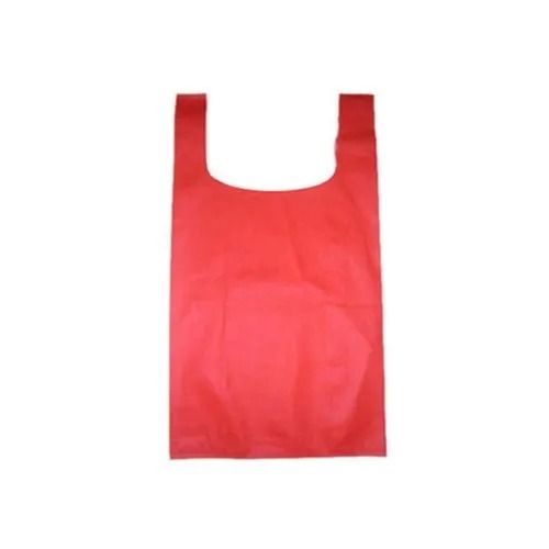 Red 12X9 Inches Length Handle Plain Recyclable Non Woven U Cut Bag