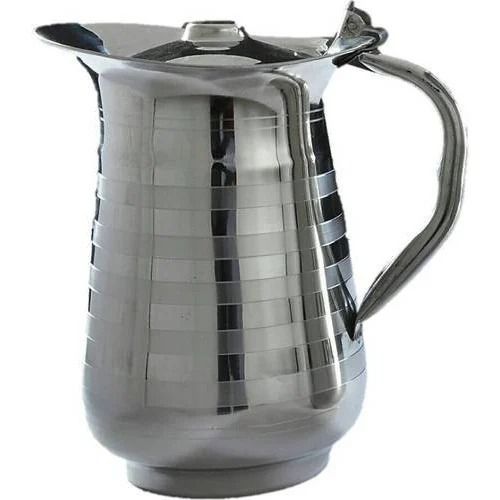 Silver 2.5 Liter Storage Capacity Round Glossy Surface Finish Stainless Steel Water Jug