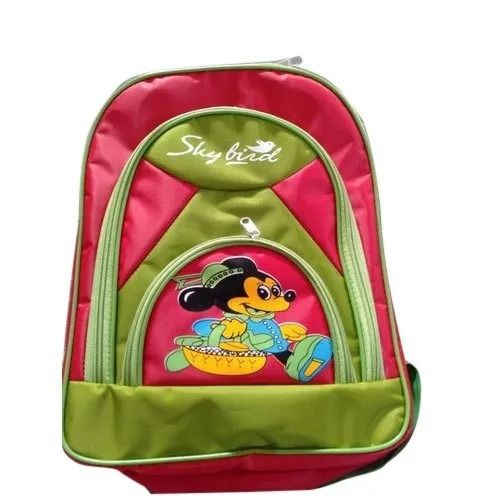 Red And Green 20 Liters Storage Capacity Printed Polyester School Bag With Shoulder Length Handle