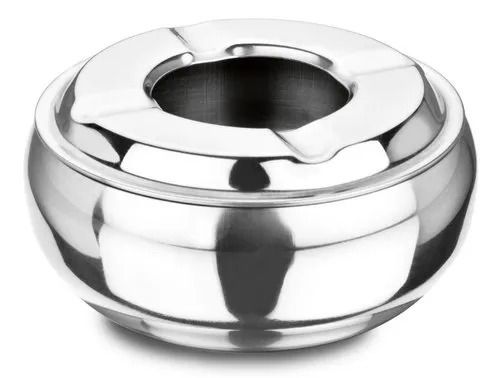 6 Inch Heat Resistant Polished Finish Stainless Steel Portable Round Ashtray 