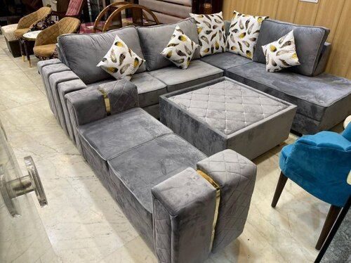 6 Seater Velvet U Shape Sofa Set for Living Room