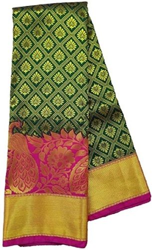 Green With Pink Comfortable Festive Wear South Indian Style Zari Work Silk Saree For Ladies