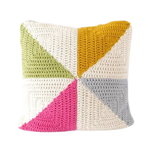 Multicolor Lightweight Square Shape Hand Knotted Plain Woolen Ethnic Style Cushion Cover