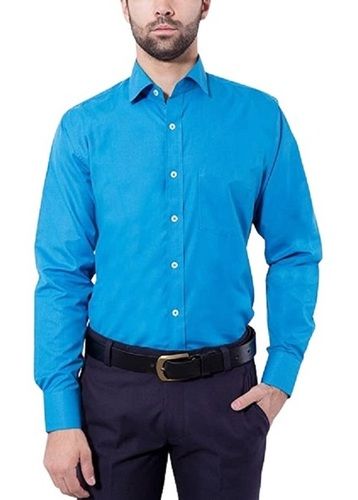 Mens Comfortable Plain Formal Wear Full Sleeves Blue Cotton Shirts Age Group: Above 18