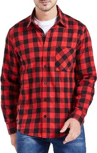 Mens Full Sleeves Checked Casual Wear Red With Black Cotton Shirts Age Group: Above 18