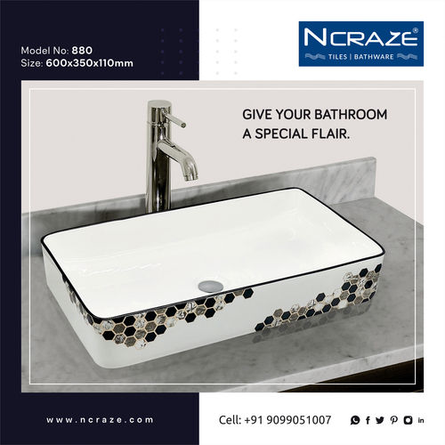 Ncraze Imported Square Table Top Wash Basin, Golden And Marble Design