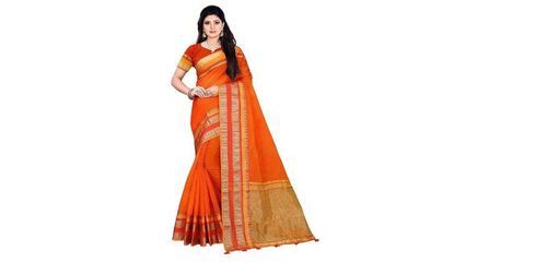 Orange Plain Bollywood Pure Cotton Casual Kota Doria Sarees