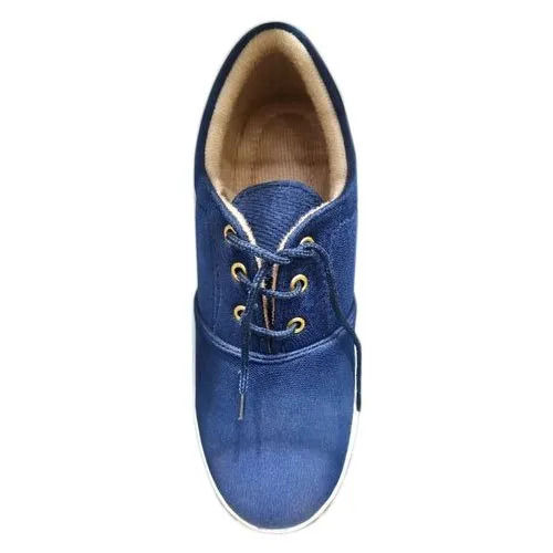 Blue Strong Flexible Breathable Low Heel Casual Wear Pu And Pvc Canvas Shoes