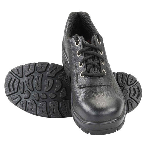 Black Casual Wear Lightweight Medium Heel Steel Toe Leather And Pvc Safety Shoes