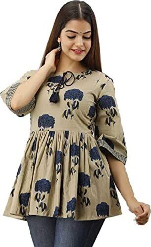 Multicolor Casual Wear Skin Friendly 3/4Th Sleeve Printed Cotton Designer Tops For Ladies