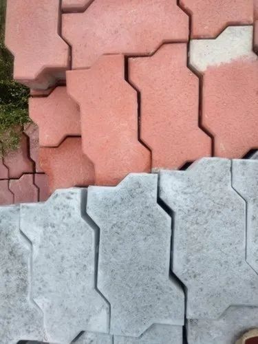 Grey And Red Concrete Zig Zag Paver Block For Landscaping, Pavement