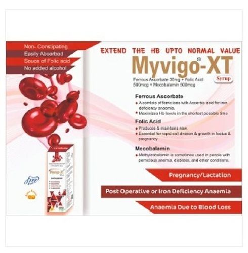 Salts Ferrous Ascorbate Health Supplement Liquid Form Myvigo Xt Syrup Room Temperature