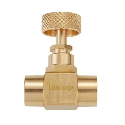 Golden 101X23X126 Mm 565 Gram Polished Finished Brass Needle Valve For Water Purpose 