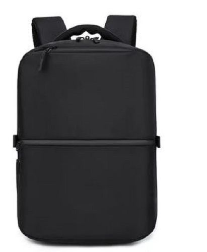 Black 20 Inch Plain Polyester Zipper Top Laptop Backpack