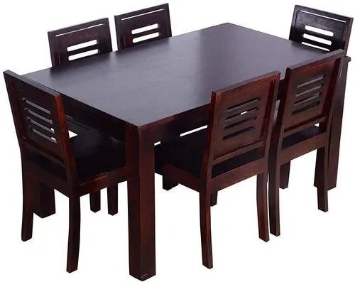 Indian Style Carpentry Polished Finish Solid Teak Wood 6 Seater Dining Table Set