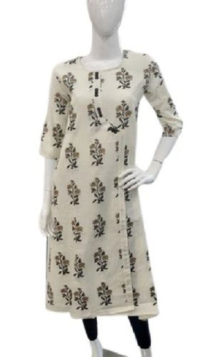 Ladies Lightweight And Breathable Printed 3/4Th Sleeves White Cotton Kurti Bust Size: 20  Centimeter (Cm)