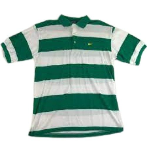 Mens Striped Short Sleeves Green With White Polo Neck T Shirts