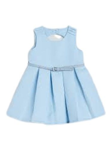 Modern Style Round Neck Sleeveless Light Blue Plain Girls Frocks Bust Size: 20 Inch (In)