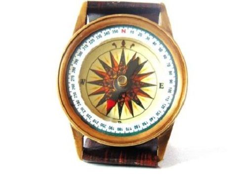 Golden Polished Round Antique Wrist Watch Brass Compass