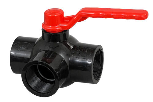 Grey And Red 25 Grams Three Way Polyvinyl Chloride Ball Valve For Water Purpose 