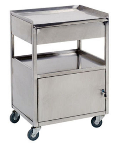 Glossy 3 Feet Long Rectangular Polished Stainless Steel Trolley Cabinet