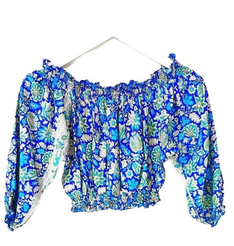 Blue Ladies Comfort Fit Full Sleeves Casual Wear Floral Printed Silk Tap