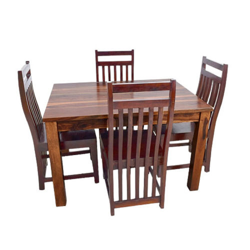 Machine Made Polished Finish Four Seater Solid Wooden Dining Table Set For Indoor Furniture Use 