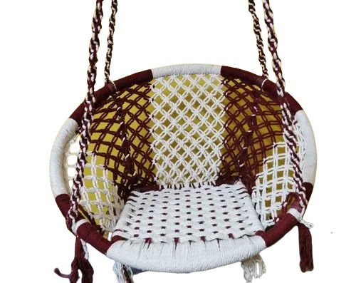 Maroon And White Polyester Rope Hammock Swing Chair