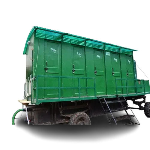 Green Rectangular Paint Coated Mild Steel Mobile Toilet Van For Construction Site Use 