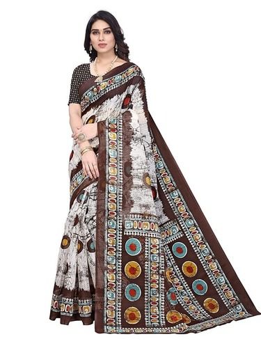 Multicolor Washable Daily Wear Printed Cotton Silk Saree With Blouse Piece