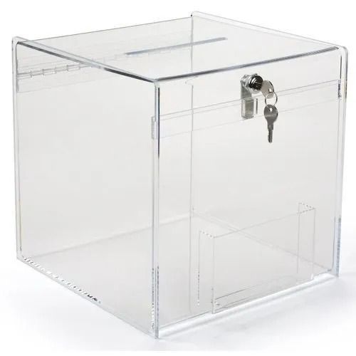 Glossy Lamination 12X12X12 Inches Transparents Cub Acrylic Donation Box