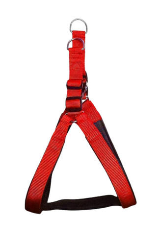 Red And Silver 2 Inches Tall Lightweight Adjustable Steel Buckle Plain Polyester Dog Harness