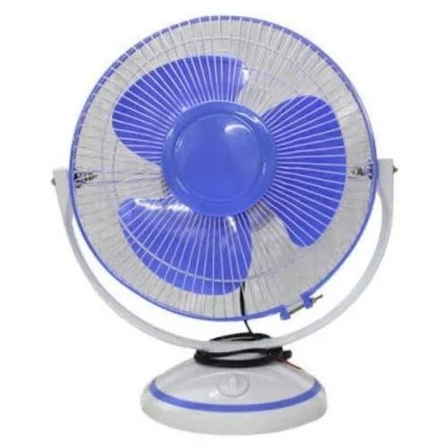 Blue And White 25 Watt 12 Voltage 1200 Rpm 400 Mm Three Blade Plastic Table Fan