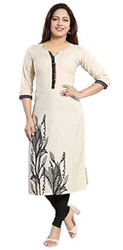 3-4Th Sleeves Modern Printed Cotton Kurti For Ladies  Bust Size: 35 Inch (In)