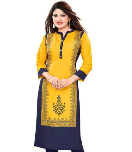 3-4Th Sleeves Modern Printed Party Wear Rayon Kurti For Ladies  Bust Size: 30 Inch (In)