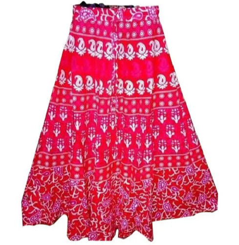 Pink Casual Wear Cotton Printed Long Skirts For Ladies 