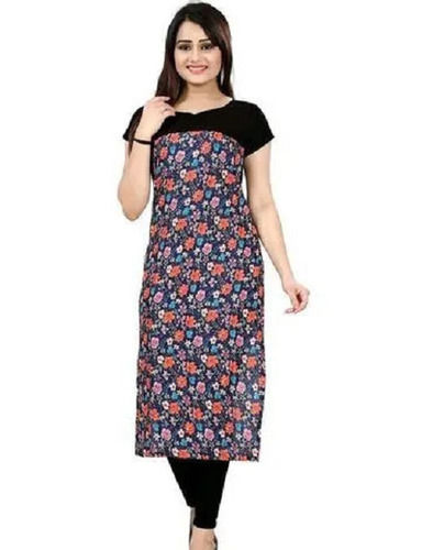 Casual Wear Short Sleeves Printed Crepe Kurti For Ladies 