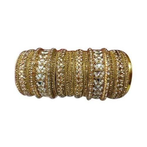 Engagement Wear Polished Brass And Stones Round Designer Bangles Set Diameter: 3 Inch (In)