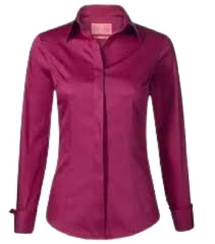 Dark Pink Formal Wear Full Sleeve Classic Collar Plain Cotton Shirt For Ladies