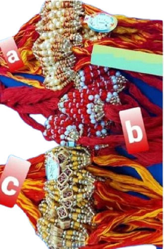 Multicolor Non Toxic Painted Decoration Velboa Pearls Beads Handcrafted Dora Thread Rakhi