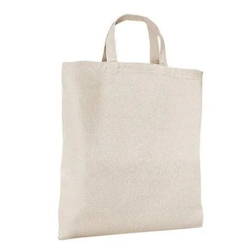 17x11 Inch Hand Length Handle Plain Cotton Bag For Shopping Purpose 