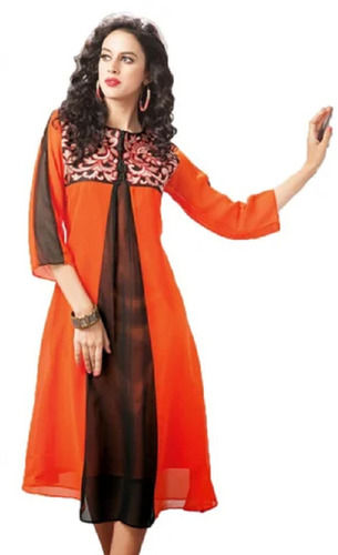 3-4Th Sleeves Casual Wear Modern Plain Designer Georgette Kurti Bust Size: 35 Inch (In)