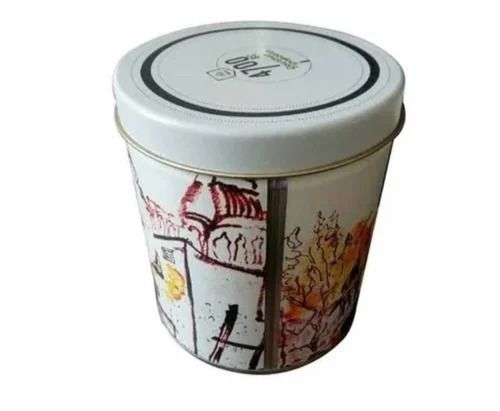 500 Ml Round Aluminium Decorative Tin Container For Packaging Use 